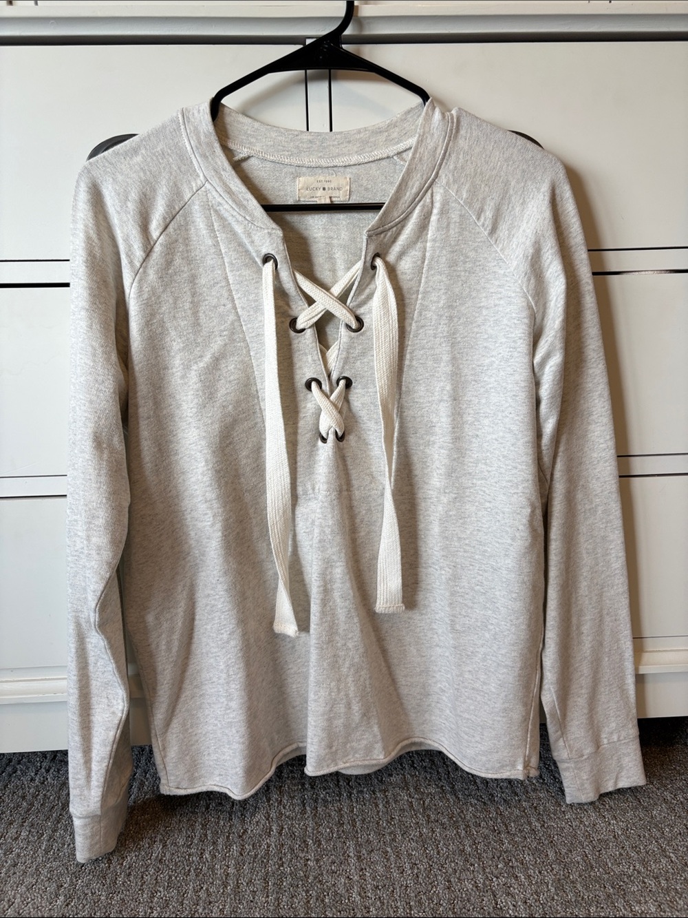 Lucky Brand Lace-Up Pullover Sweatshirt - Light Heather Gray